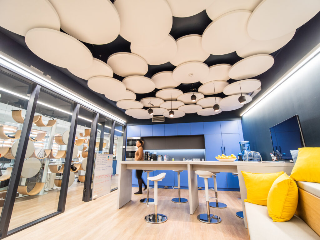 Office refreshment and socialising area designed for wellbeing and sensory excellence